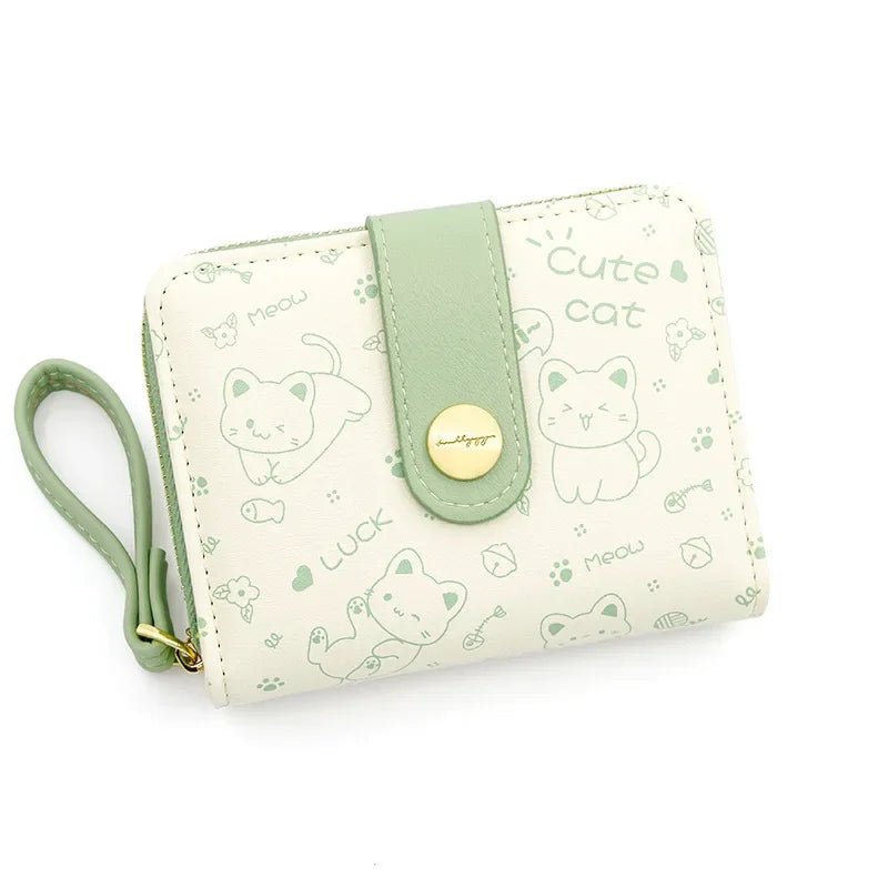 Japanese Cute Cat Girls Wallet Short Student ID Bank Card Holder Money Bag Zipper Wallets For Women Key Storage Purse Coin Purse - silverfoxgoods